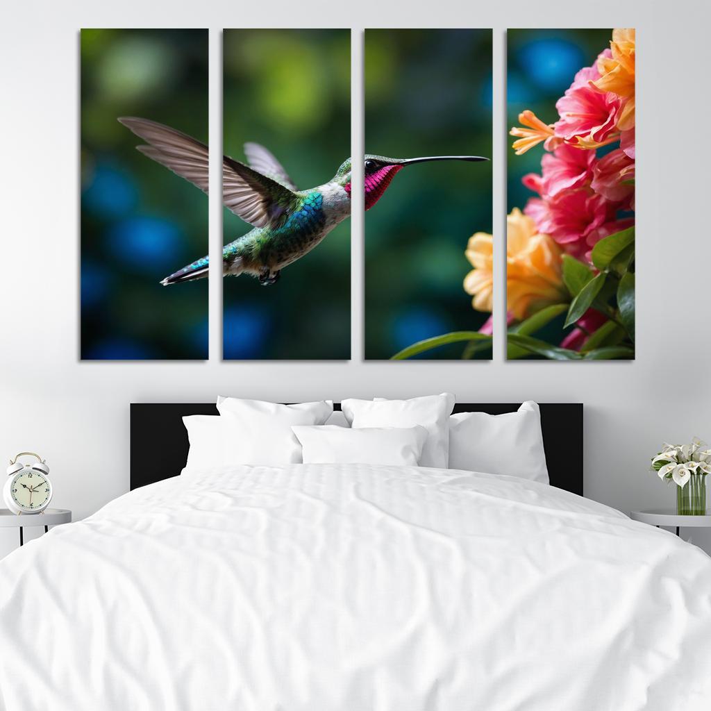 The Enchanting Hummingbird Among Tropical Flowers Framed Paintings