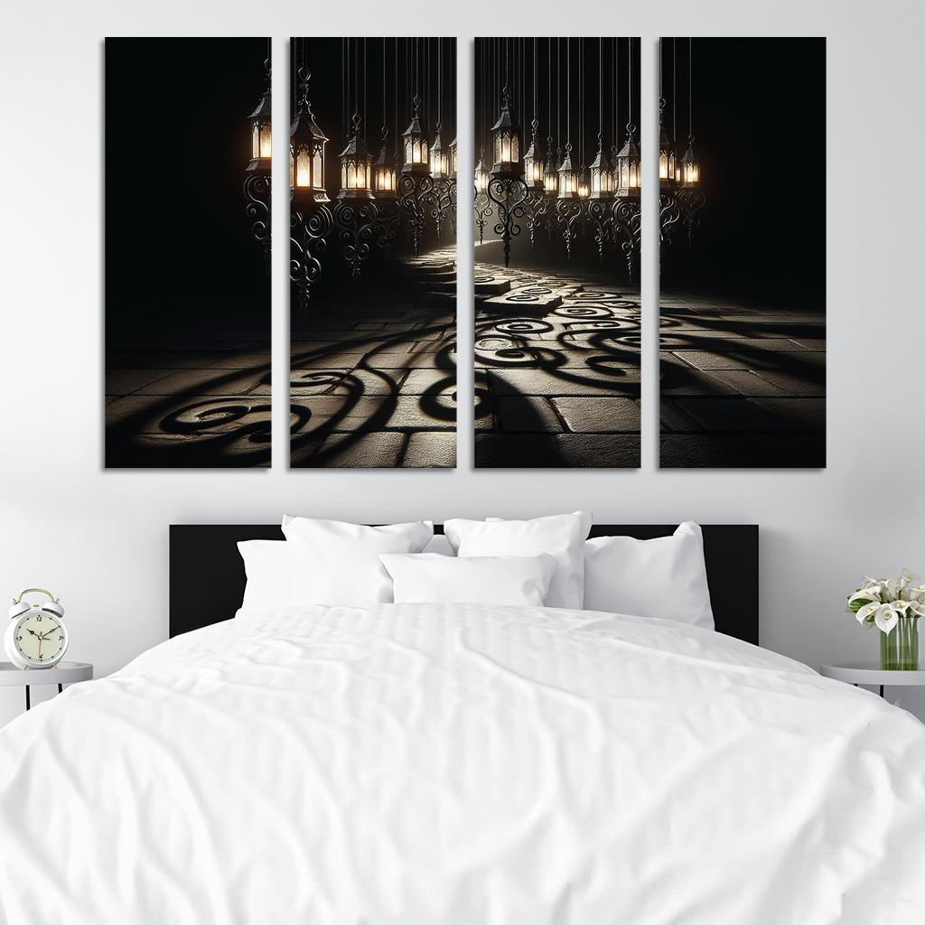 Eerie Lanterns Guiding Spirits Through the Night 4 Piece HD Modern Canvas Panels-Original Frame