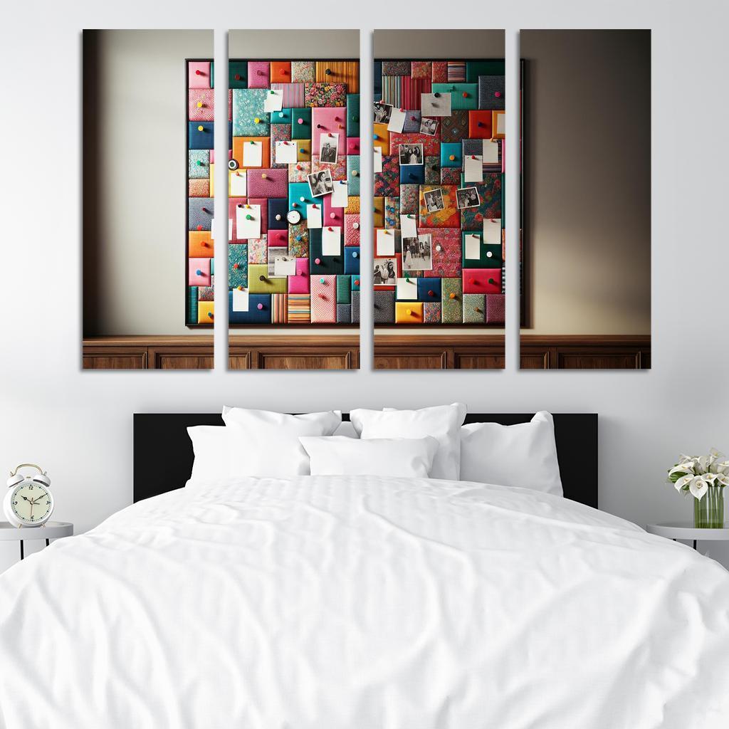 Fabric-Covered Cork Bulletin Board 4 Piece HD Modern Canvas Panels-Original Frame