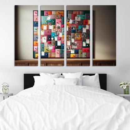 Fabric-Covered Cork Bulletin Board 4 Piece HD Modern Canvas Panels-Original Frame