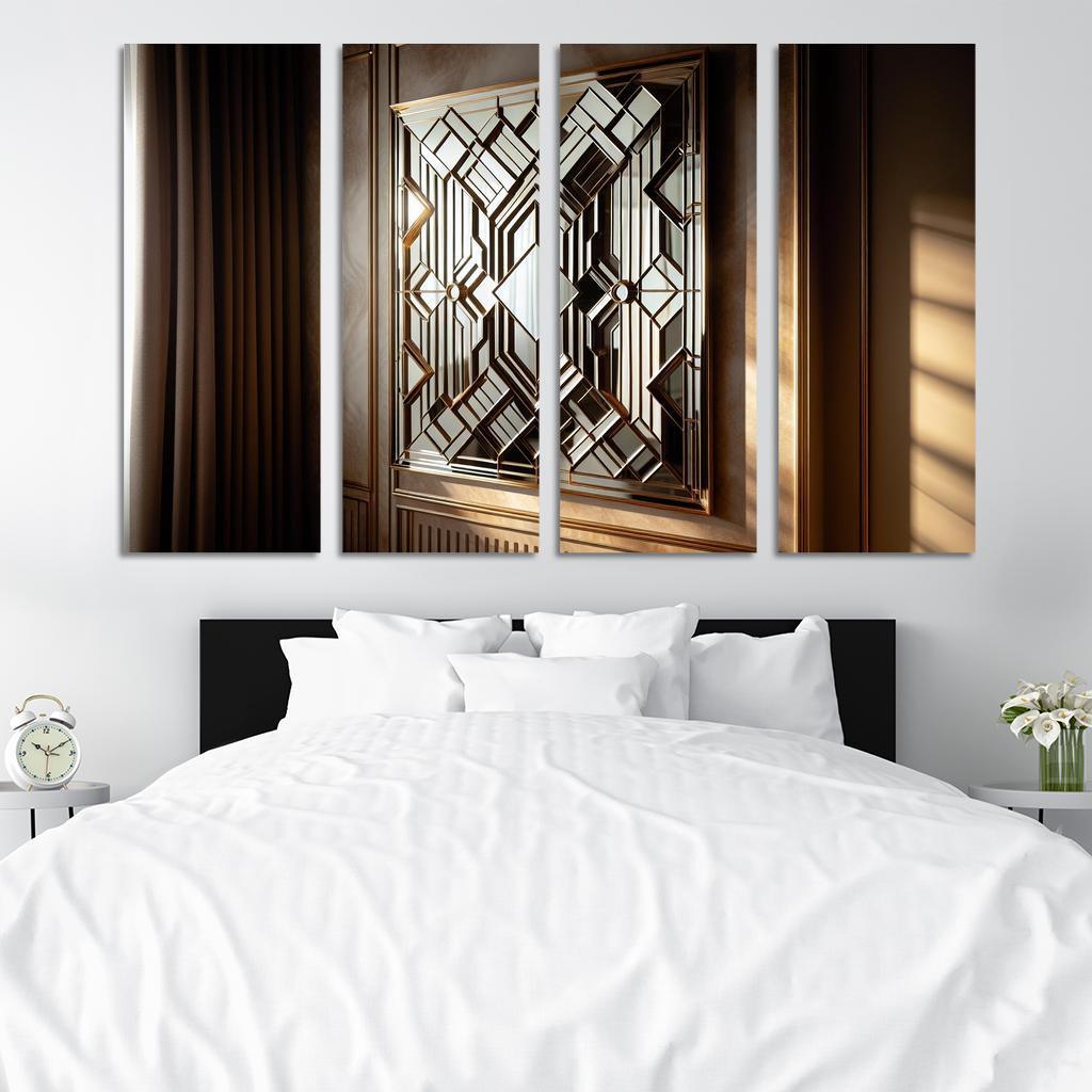 Art Deco Mirror with Geometric Design 4 Piece HD Modern Canvas Panels-Original Frame