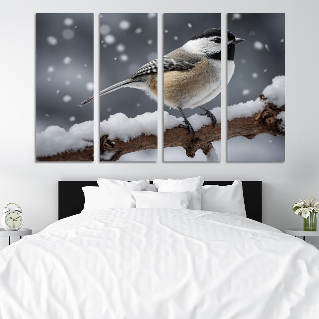 The Elegant Black-capped Chickadee In The Winter Canvas Paintings Frame