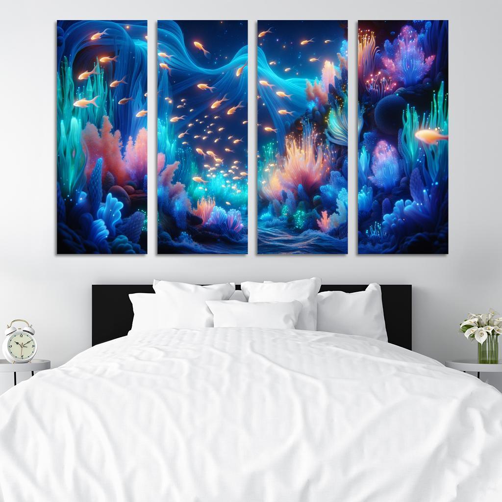 The Luminescent Depths 4 Piece HD Modern Canvas Panels-Original Frame