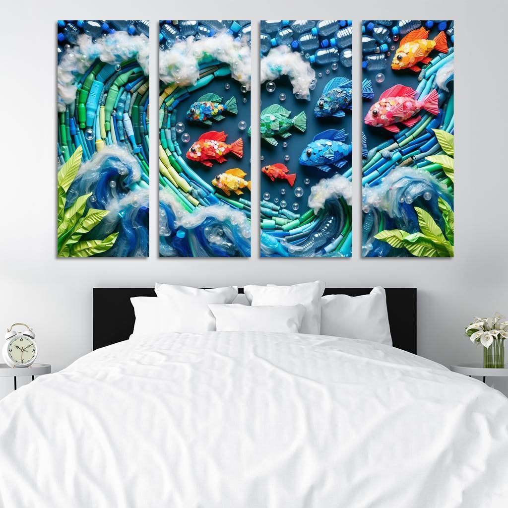 Plastic Ocean Art for Ocean Conservation 4 Piece HD Modern Canvas Panels-Original Frame