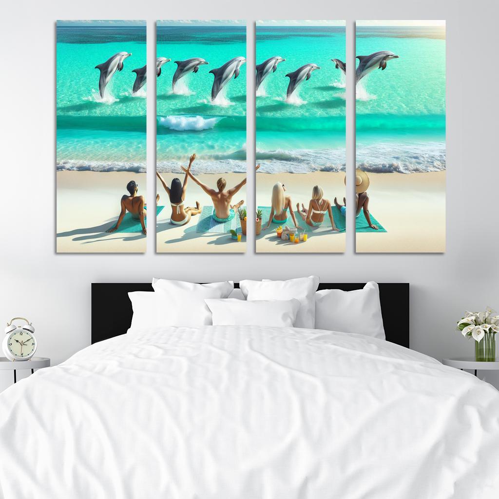 Dolphin Watch Beach A Wildlife Spectacle Canvas Paintings Frame