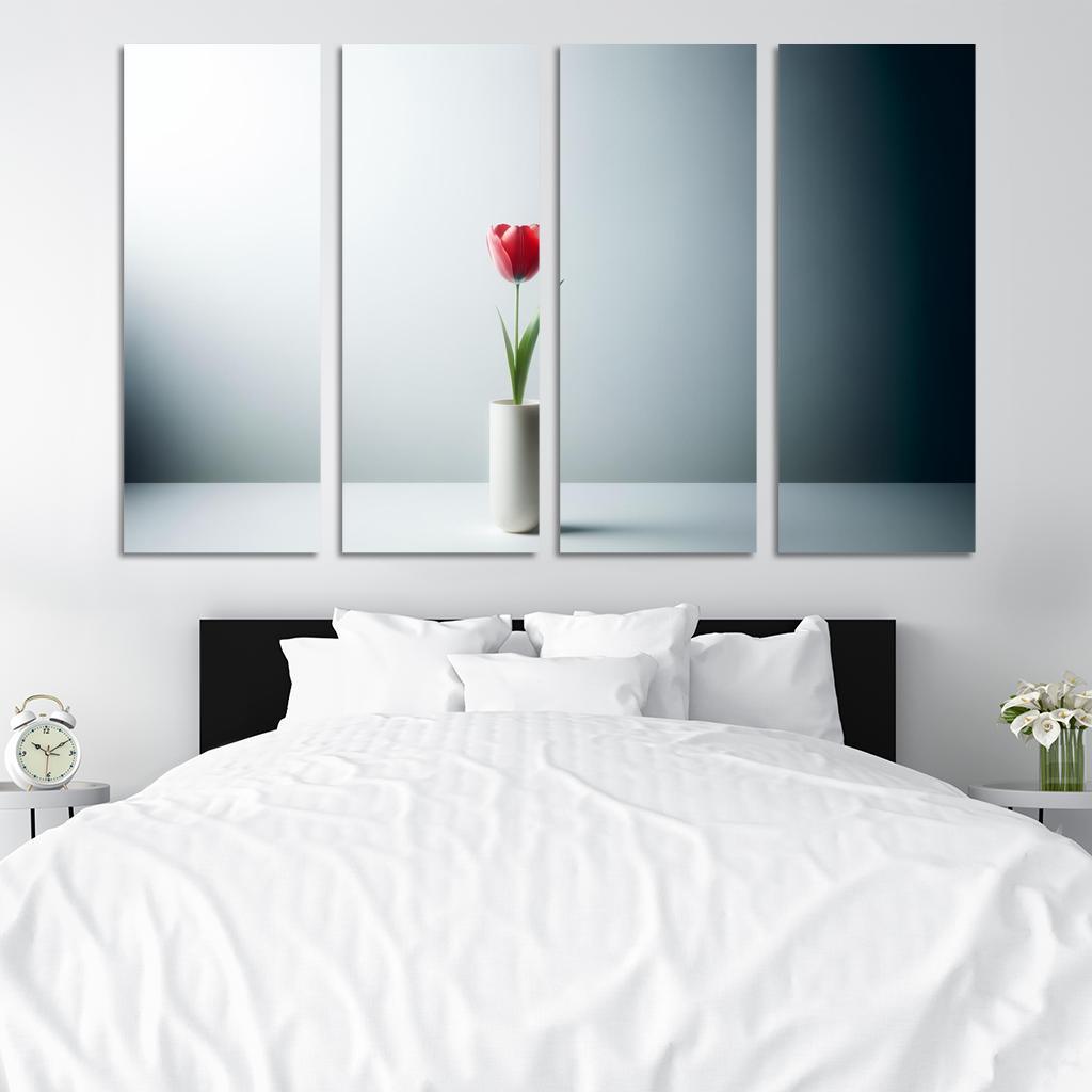 Botanical Minimalism A Single Stem Elegance 4 Piece HD Modern Canvas Panels-Original Frame