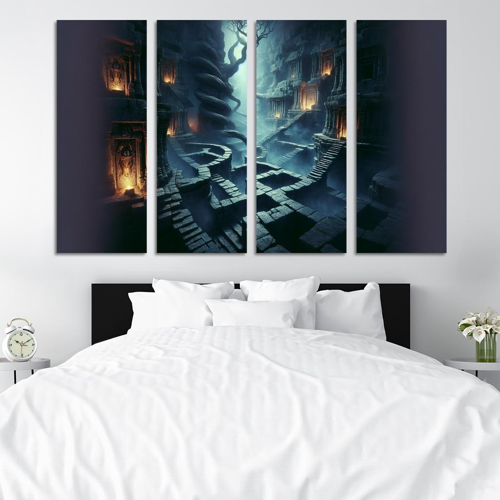 Eclipsed Labyrinth The Maze of Shadows 4 Piece HD Modern Canvas Panels-Original Frame