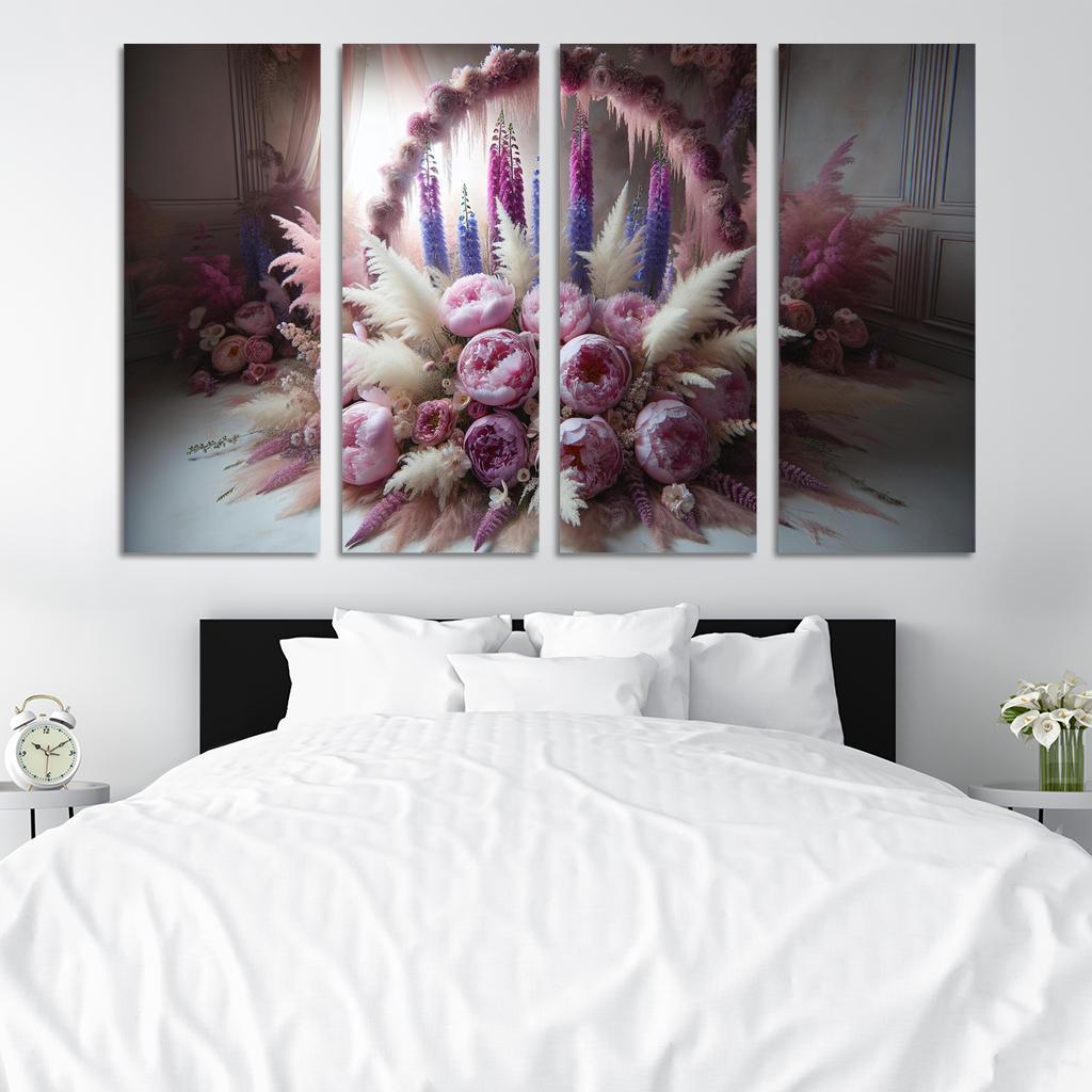 Ethereal Garden A Fairy Tale Floral Display 4 Piece HD Modern Canvas Panels-Original Frame