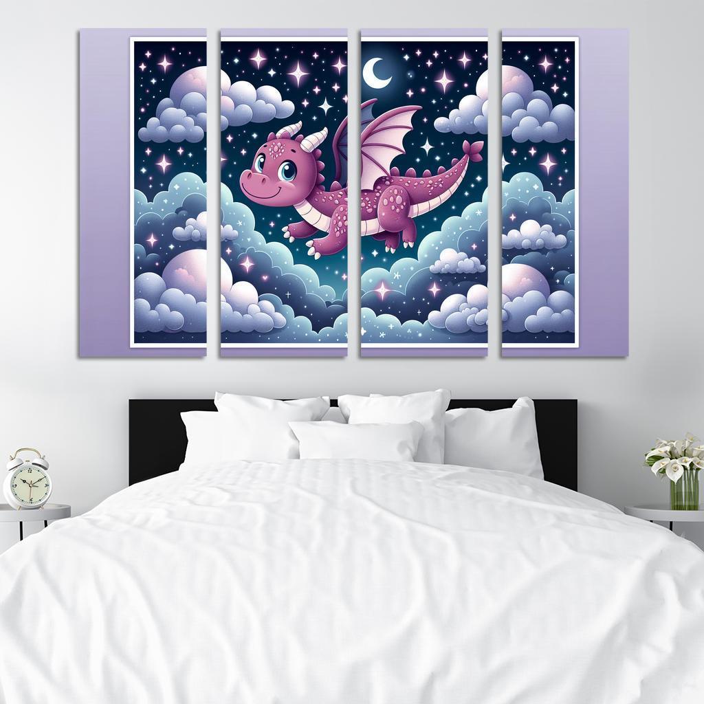 Dreamy Dragon 4 Piece HD Modern Canvas Panels-Original Frame