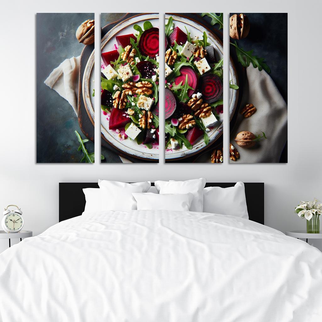 Beetroot and Feta Salad with Walnut Dressing 4 Piece HD Modern Canvas Panels-Original Frame