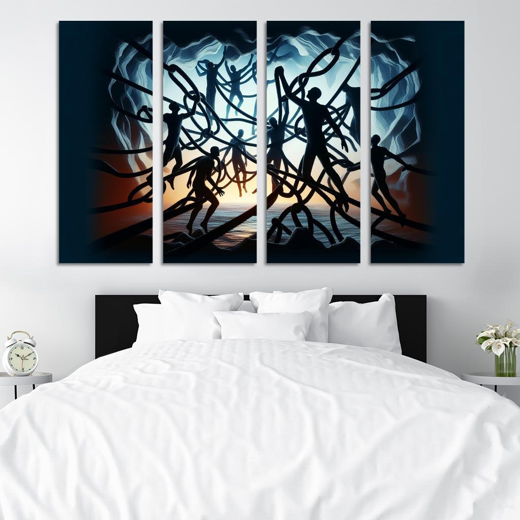 Invisible Threads Art on Human Trafficking Awareness 4 Piece HD Modern Canvas Panels-Original Frame