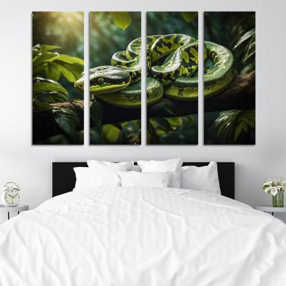 The Elegant Green Tree Python In A Tropical Setting Framed Paintings