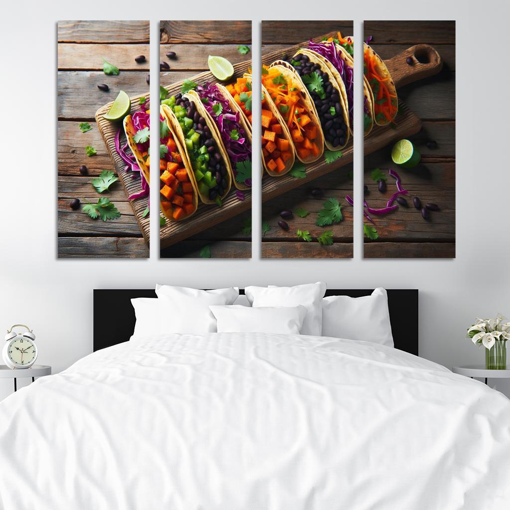 Savory Sweet Potato and Black Bean Tacos 4 Piece HD Modern Canvas Panels-Original Frame