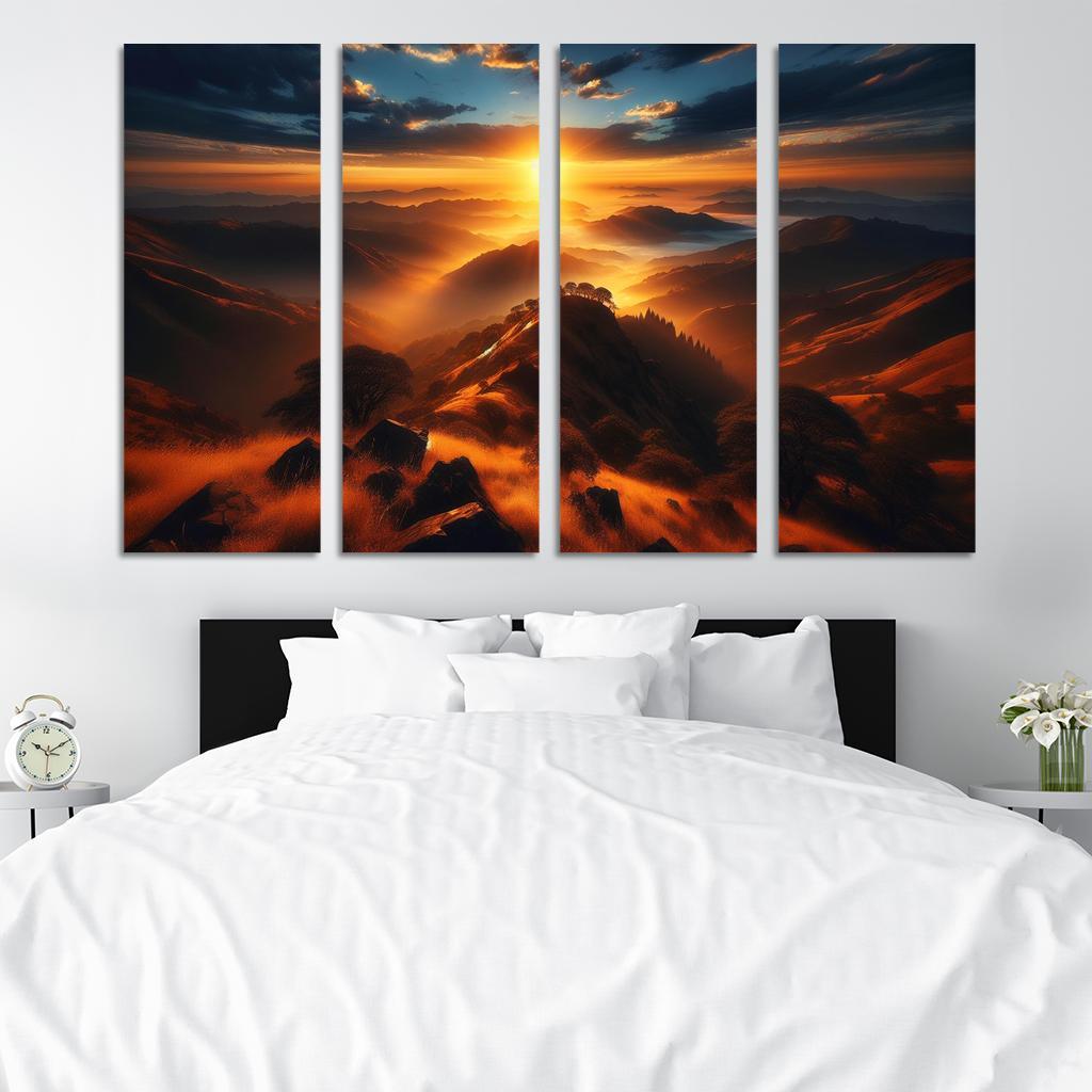 The Radiant Glow Of Sunrise Over Hilltops Custom Paintings Frame