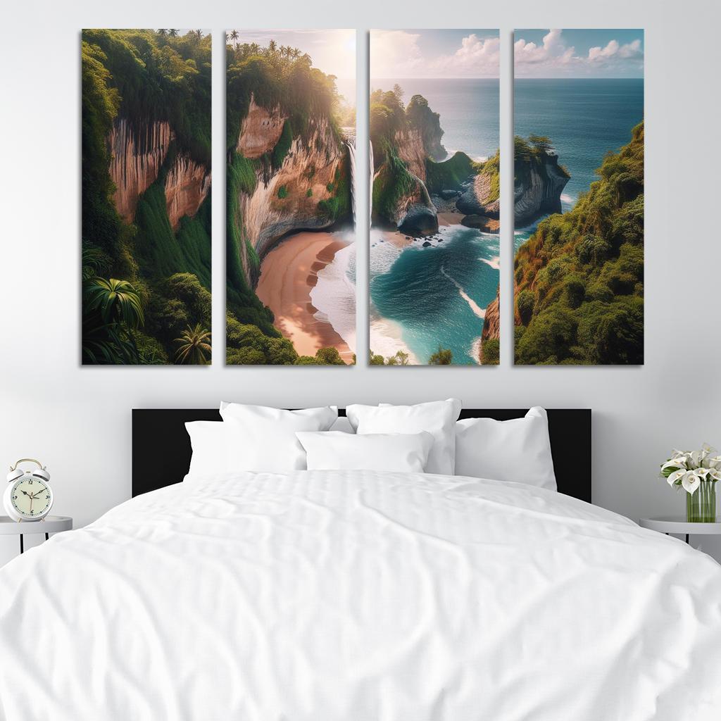 Cascading Waterfalls Beach Modern Paintings Frame
