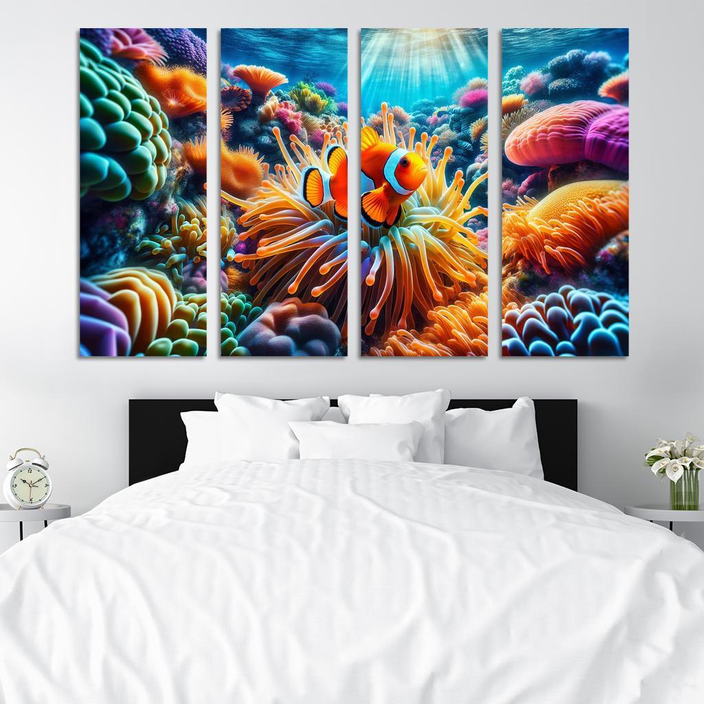 Guardians of the Reef The Life of Clownfish 4 Piece HD Modern Canvas Panels-Original Frame