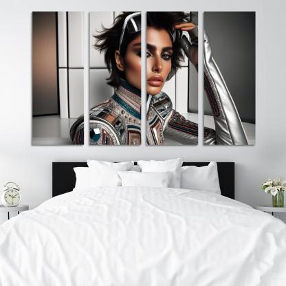 Retro Futurism Fashioning the Future 4 Piece HD Modern Canvas Panels-Original Frame