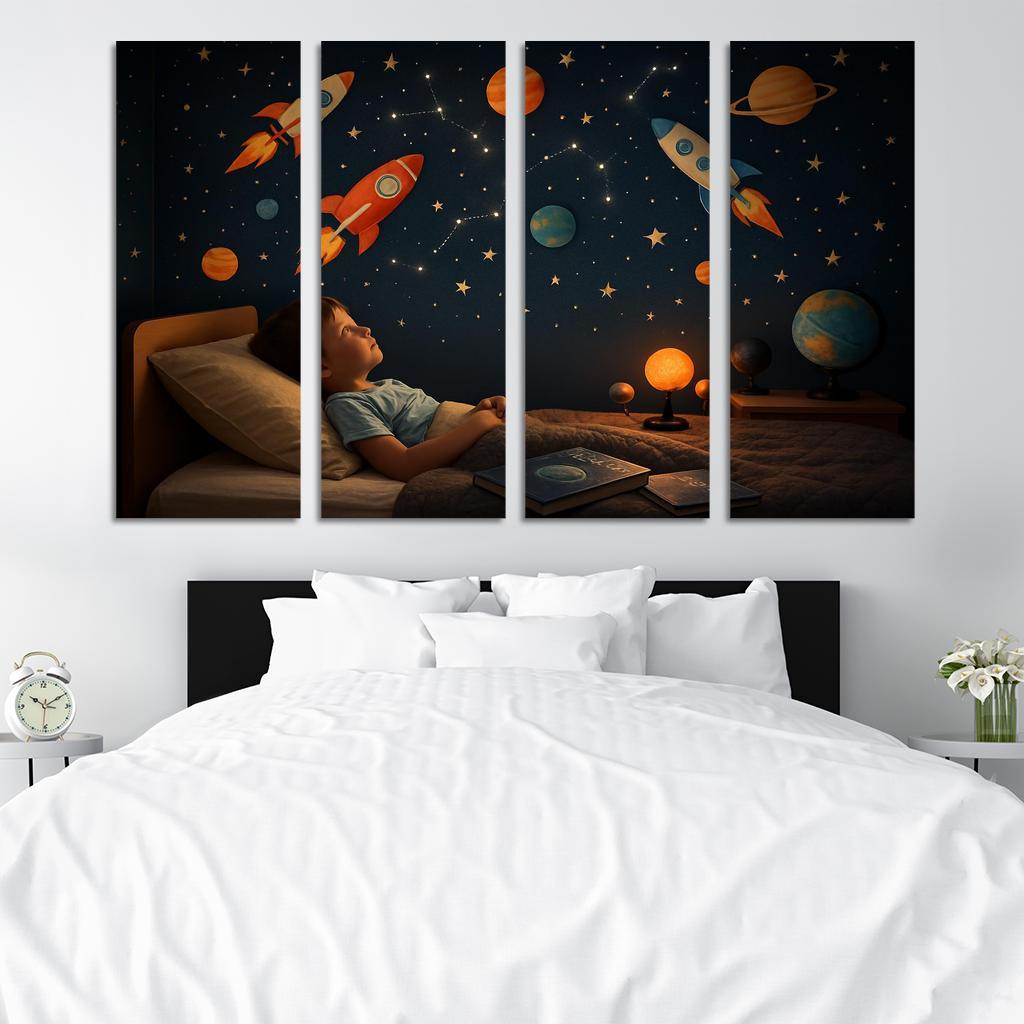 Space Explorer Rocket Panel Oil Paintings Frame