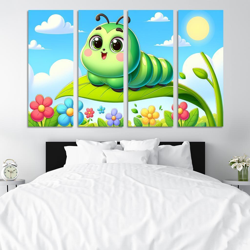 Cuddly Caterpillar Journey 4 Piece HD Modern Canvas Panels-Original Frame
