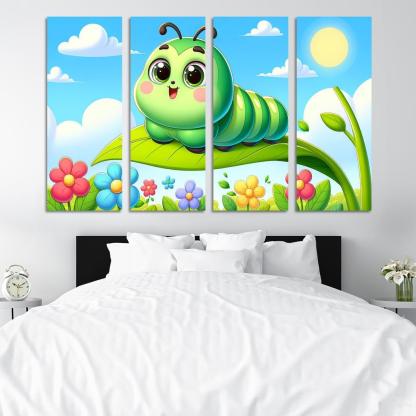Cuddly Caterpillar Journey 4 Piece HD Modern Canvas Panels-Original Frame
