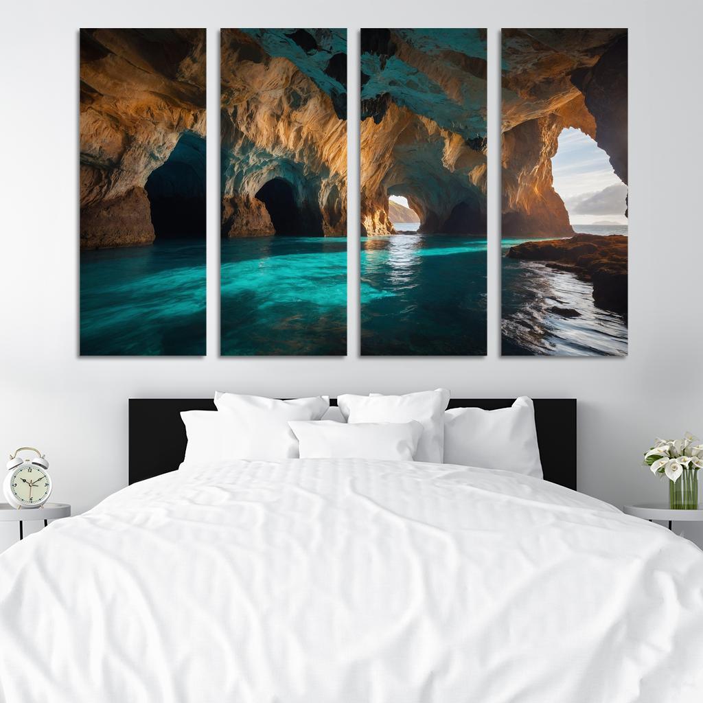 The Captivating Depths Of Azure Sea Caves Multi-panel Paintings
