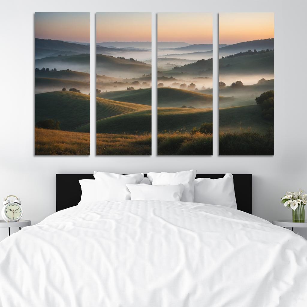 The Celestial Dawn Over Misty Hills Modern Paintings Frame
