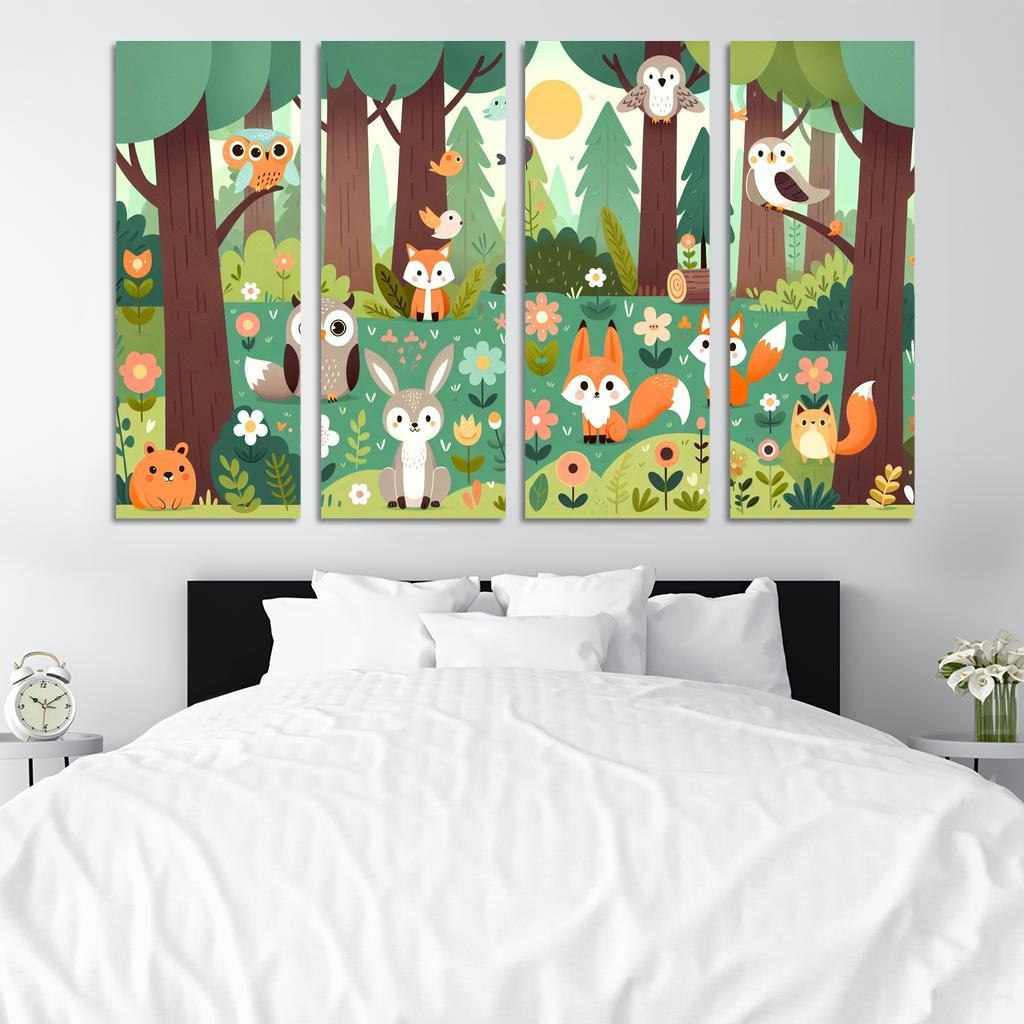 Magical Forest Creatures 4 Piece HD Modern Canvas Panels-Original Frame