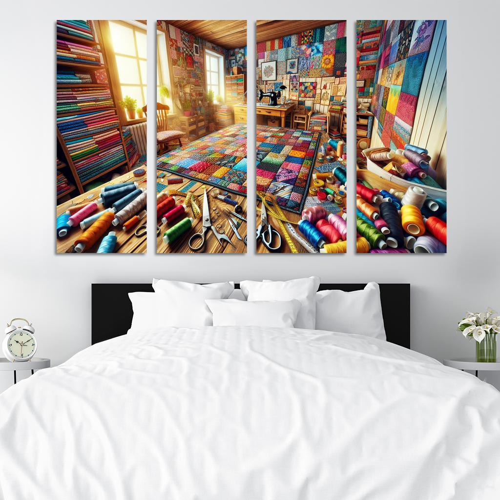 Quilting Stitching Together Memories 4 Piece HD Modern Canvas Panels-Original Frame