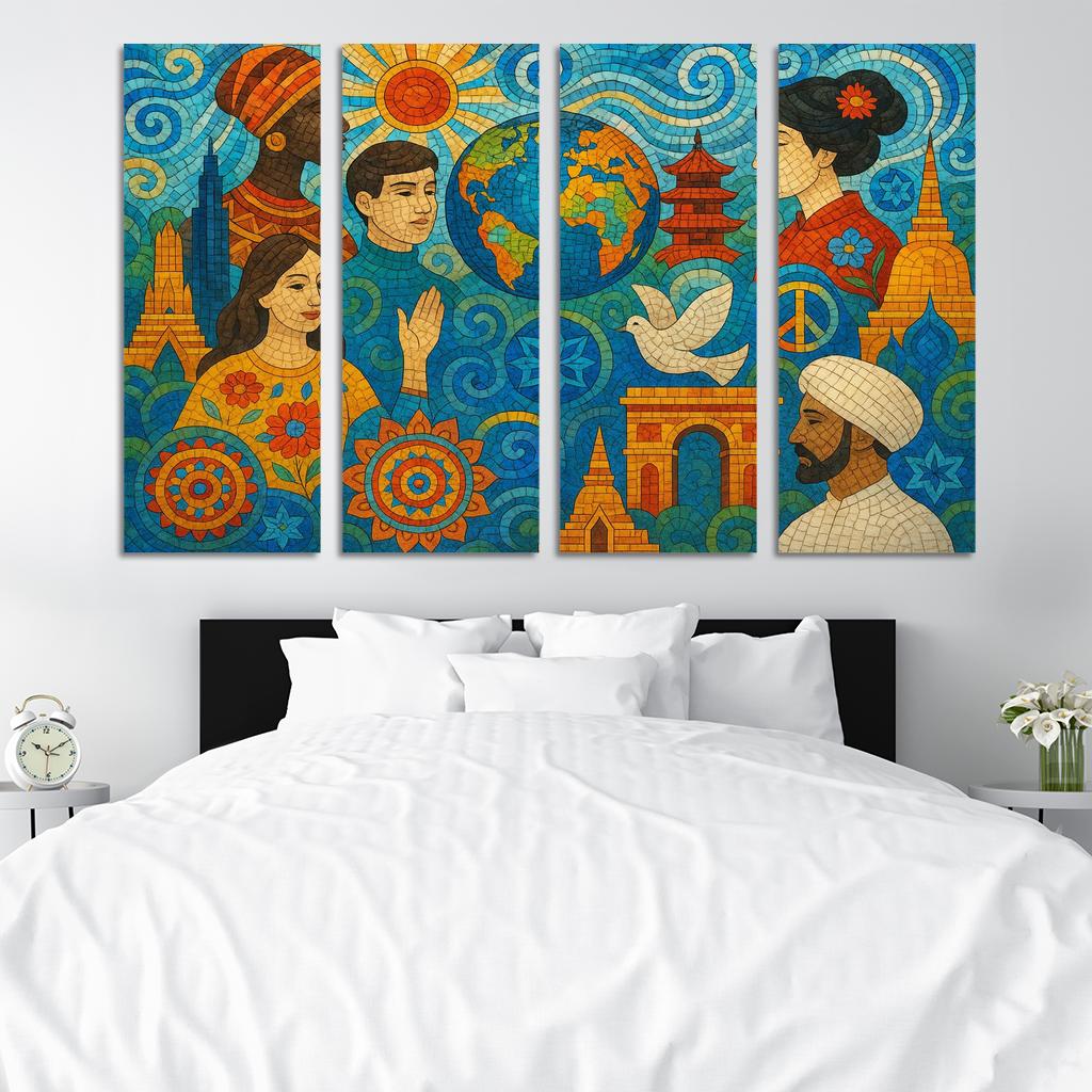 Harmony Of Cultures In Contemporary Mosaic Art Canvas Paintings Frame