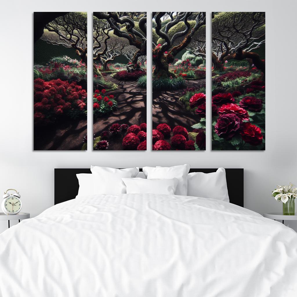 Eclipsed Garden Nature's Gothic Rebirth 4 Piece HD Modern Canvas Panels-Original Frame