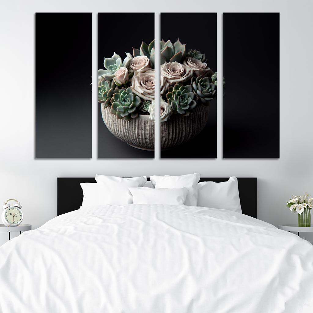 Whispers of the Desert Succulent Floral Fusion 4 Piece HD Modern Canvas Panels-Original Frame