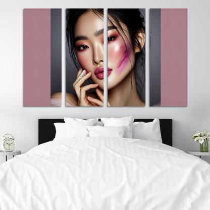 Monochrome Makeup Cohesive Looks 4 Piece HD Modern Canvas Panels-Original Frame