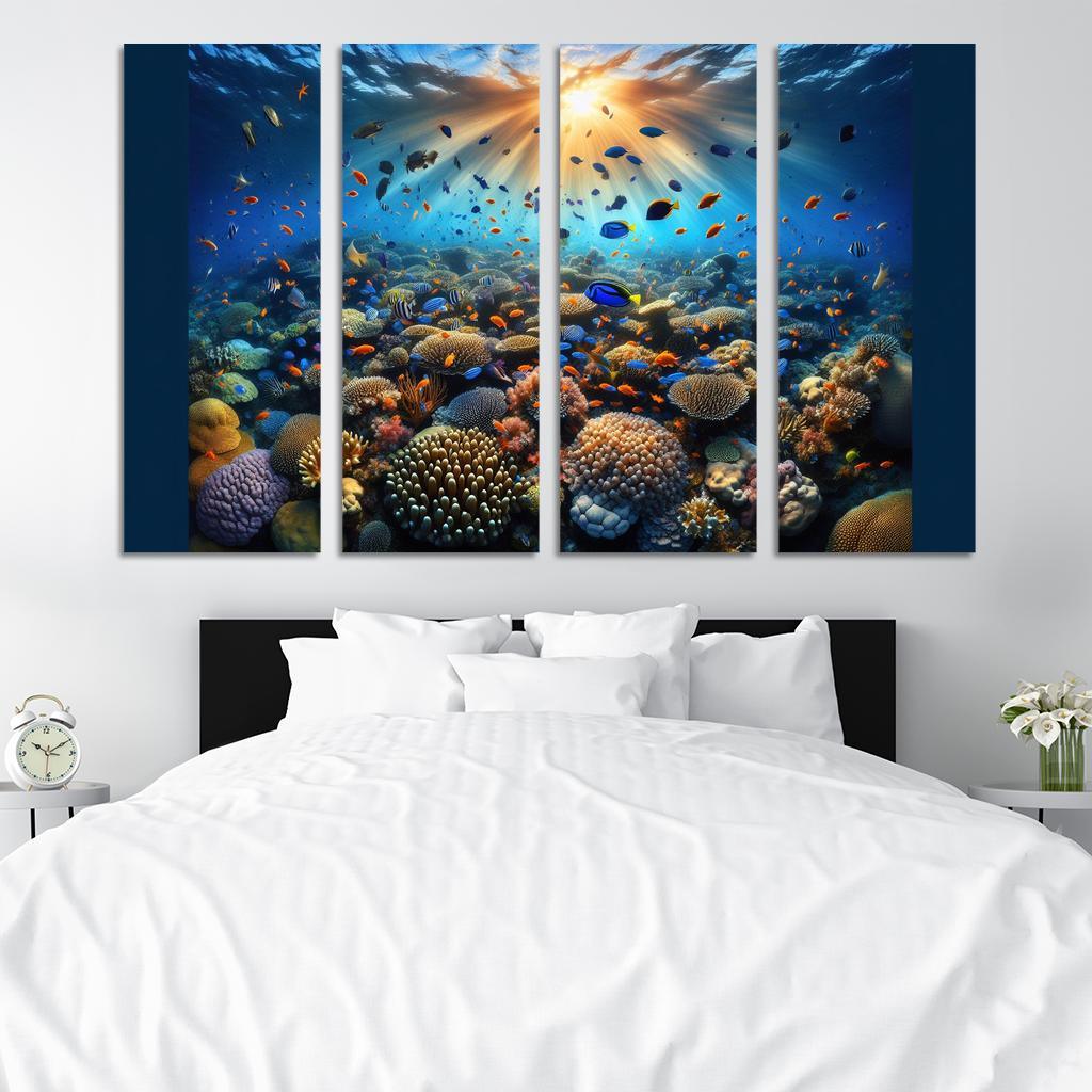 Sunset Reef Snorkel Under Vibrant Colors Custom Paintings Frame