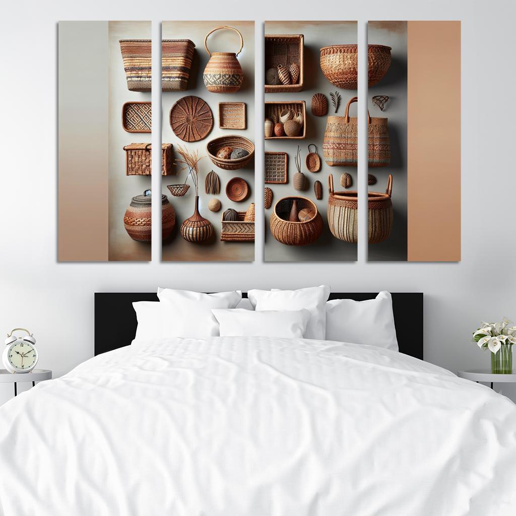 Artisan-Made Woven Baskets 4 Piece HD Modern Canvas Panels-Original Frame