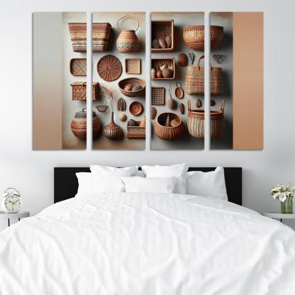 Artisan-Made Woven Baskets 4 Piece HD Modern Canvas Panels-Original Frame