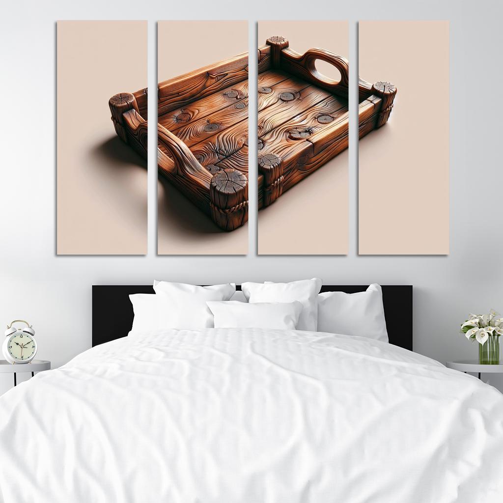 Rustic Wooden Tray with Handles 4 Piece HD Modern Canvas Panels-Original Frame