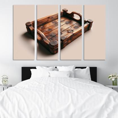Rustic Wooden Tray with Handles 4 Piece HD Modern Canvas Panels-Original Frame