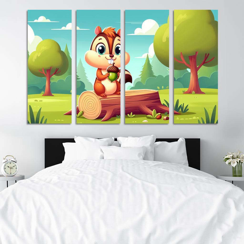 Cheeky Chipmunk 4 Piece HD Modern Canvas Panels-Original Frame