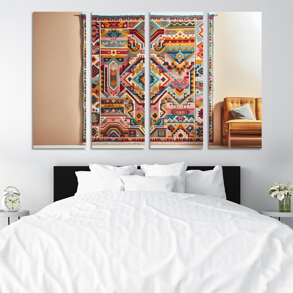 Bespoke Kilim Area Rug 4 Piece HD Modern Canvas Panels-Original Frame