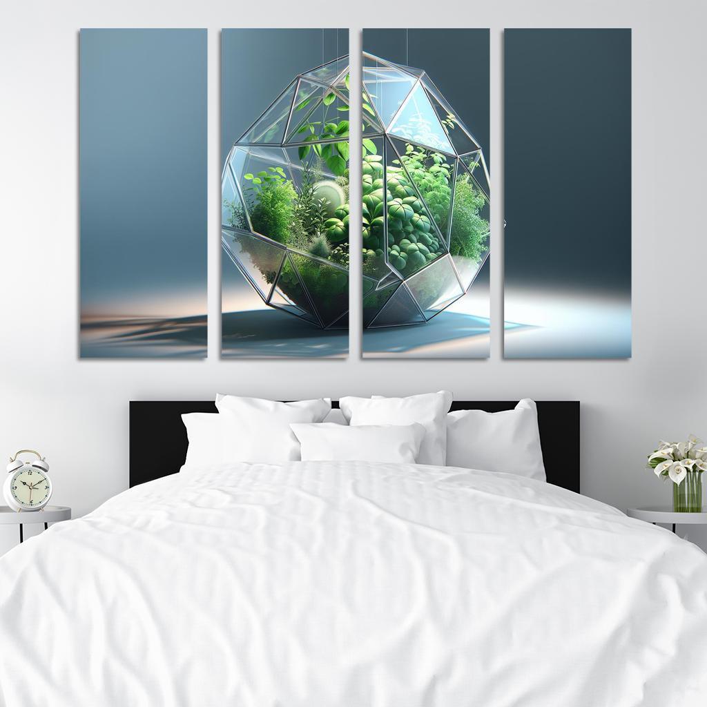 Sculptural Glass Terrarium 4 Piece HD Modern Canvas Panels-Original Frame