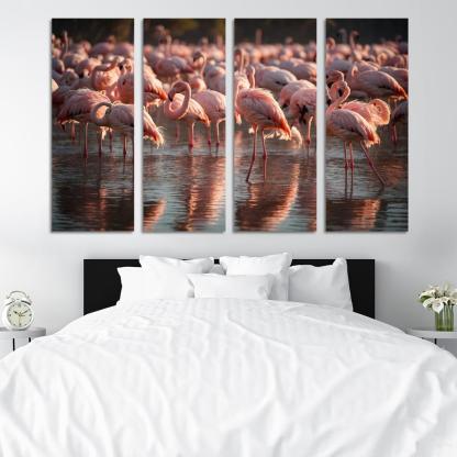 The Graceful Flamingo In Shallow Waters Framed Paintings