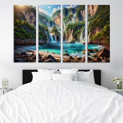 Cascading Waters Beach With Waterfalls Custom Paintings Frame