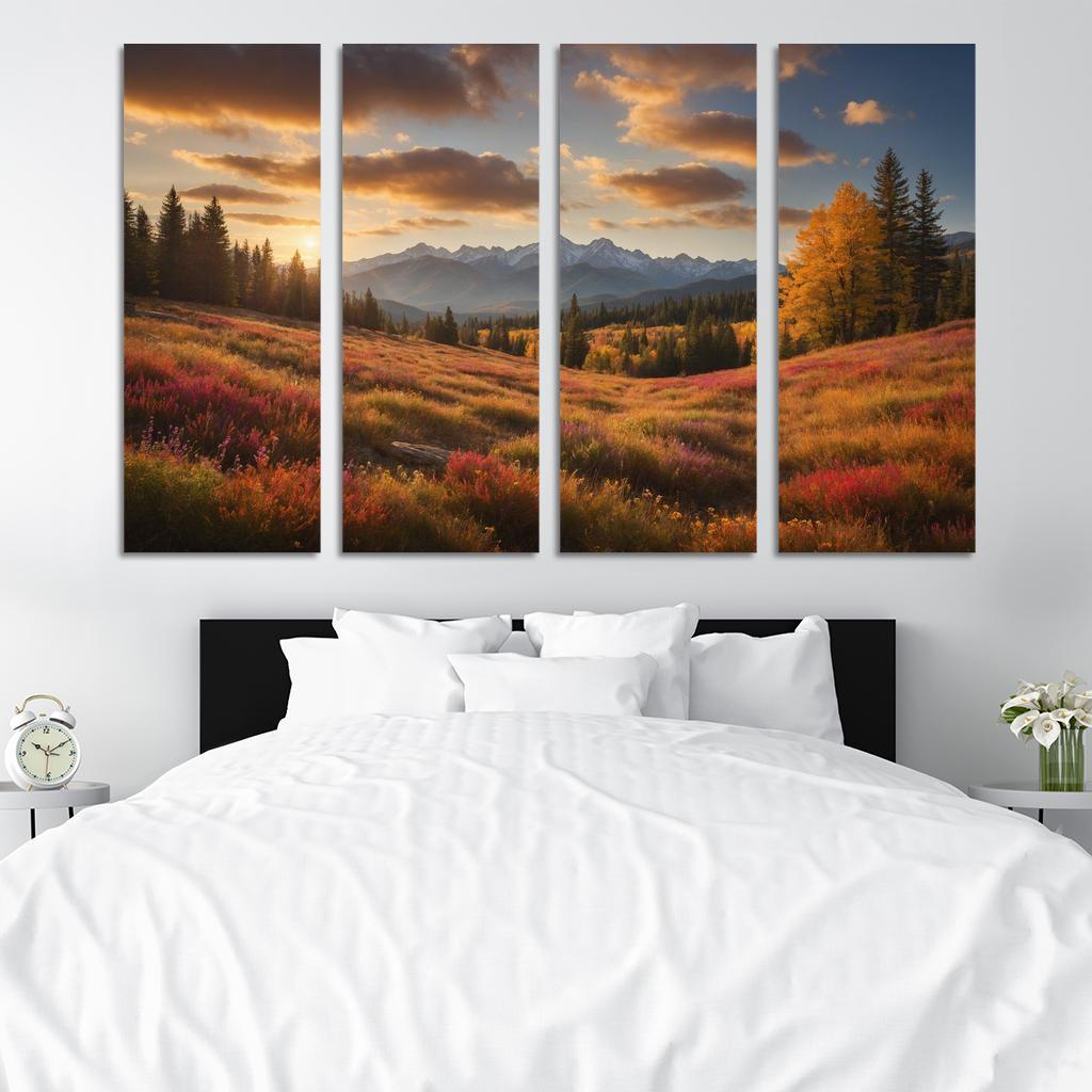 The Radiant Colors of Autumn Meadow 4 Piece HD Modern Canvas Panels-Original Frame