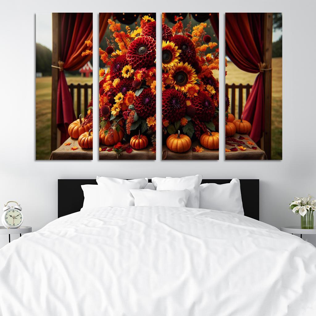 Autumn's Embrace A Seasonal Floral Bounty 4 Piece HD Modern Canvas Panels-Original Frame