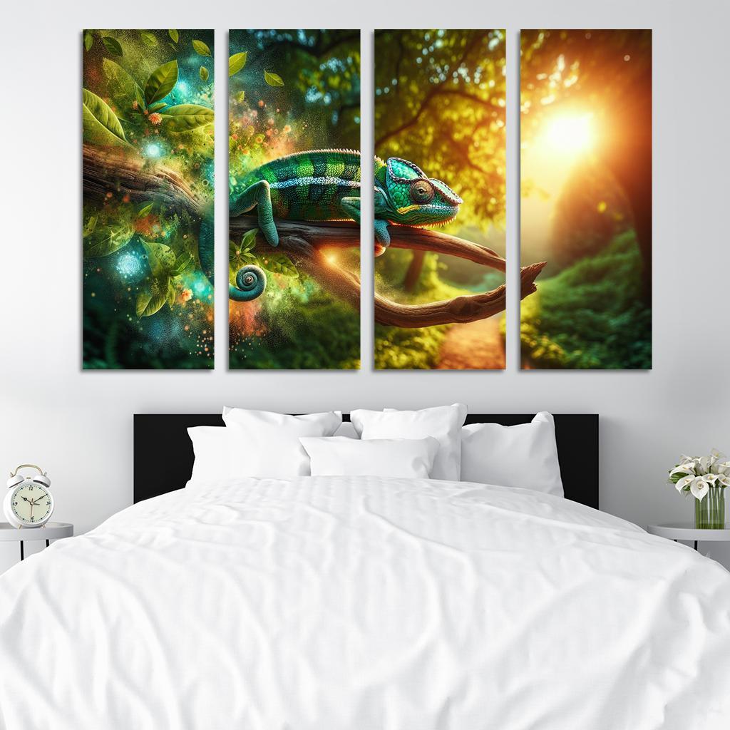 Chameleons Masters of Color and Camouflage 4 Piece HD Modern Canvas Panels-Original Frame