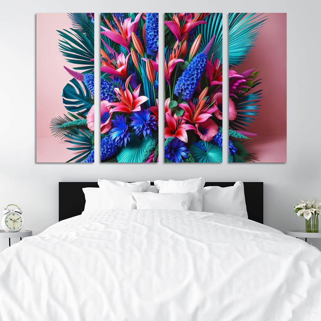 Glistening Tropics A Coastal Floral Experience 4 Piece HD Modern Canvas Panels-Original Frame