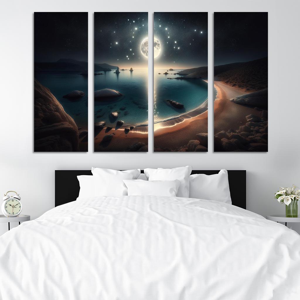 Moonlit Harbor A Coastal Retreat for Stargazers 4 Piece HD Modern Canvas Panels-Original Frame