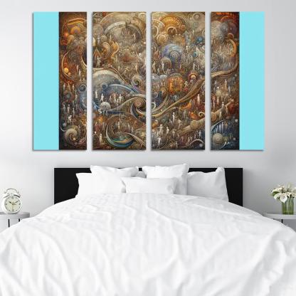 Interwoven Stories of Existence 4 Piece HD Modern Canvas Panels-Original Frame