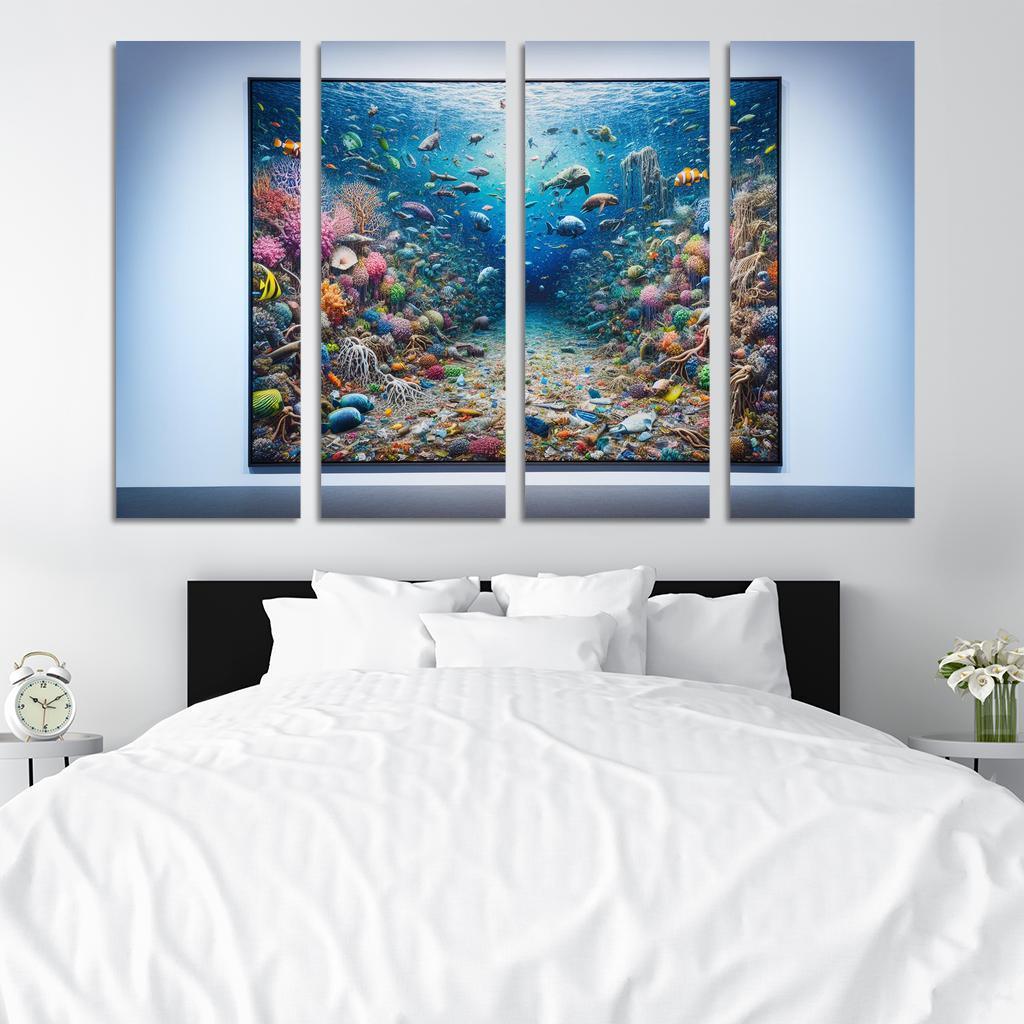 Beneath the Surface Ocean Conservation Awareness 4 Piece HD Modern Canvas Panels-Original Frame