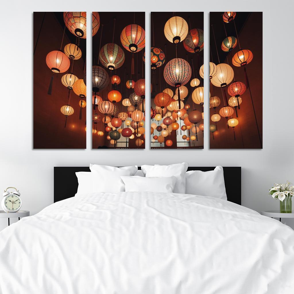 Whimsical Paper Lanterns 4 Piece HD Modern Canvas Panels-Original Frame